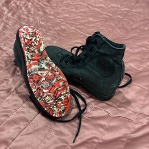 Converse Women's Black Sneakers with Red Patterned Sole